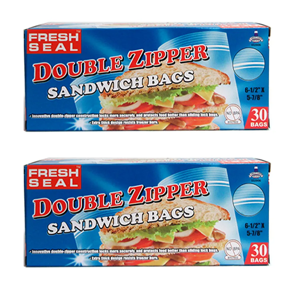 60 Count Sandwich Storage Bags Snacks Food Bag School Lunch Easy Grip Open Close