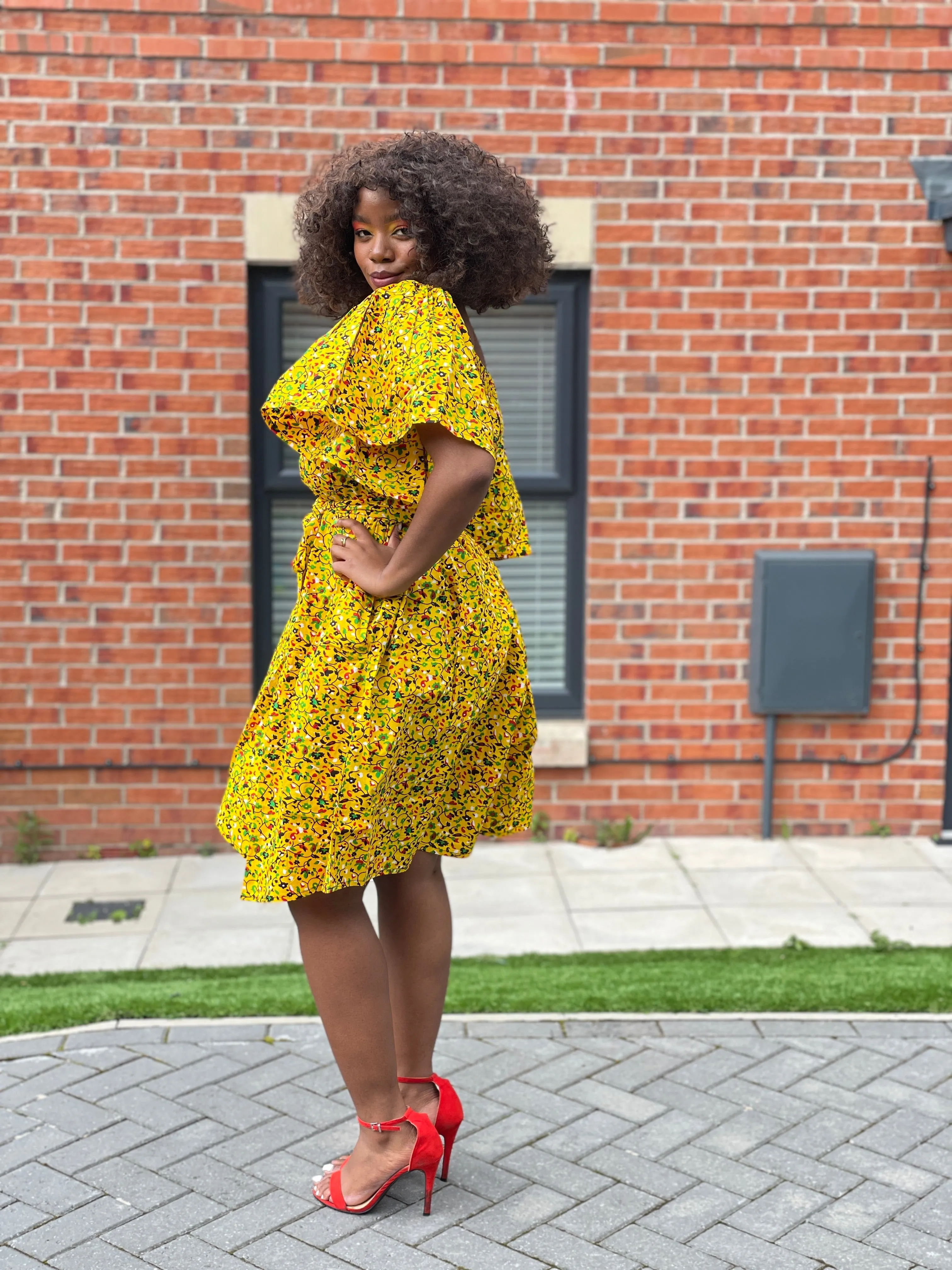 Bailey Ankara Off Shoulder Midi Dress | Yellow African Print