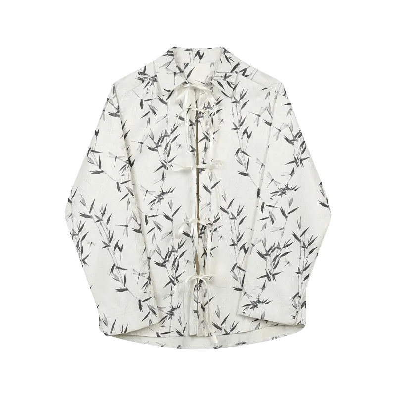 Casual Jacquard Lapel Button-down Long-sleeved Loose Shirt