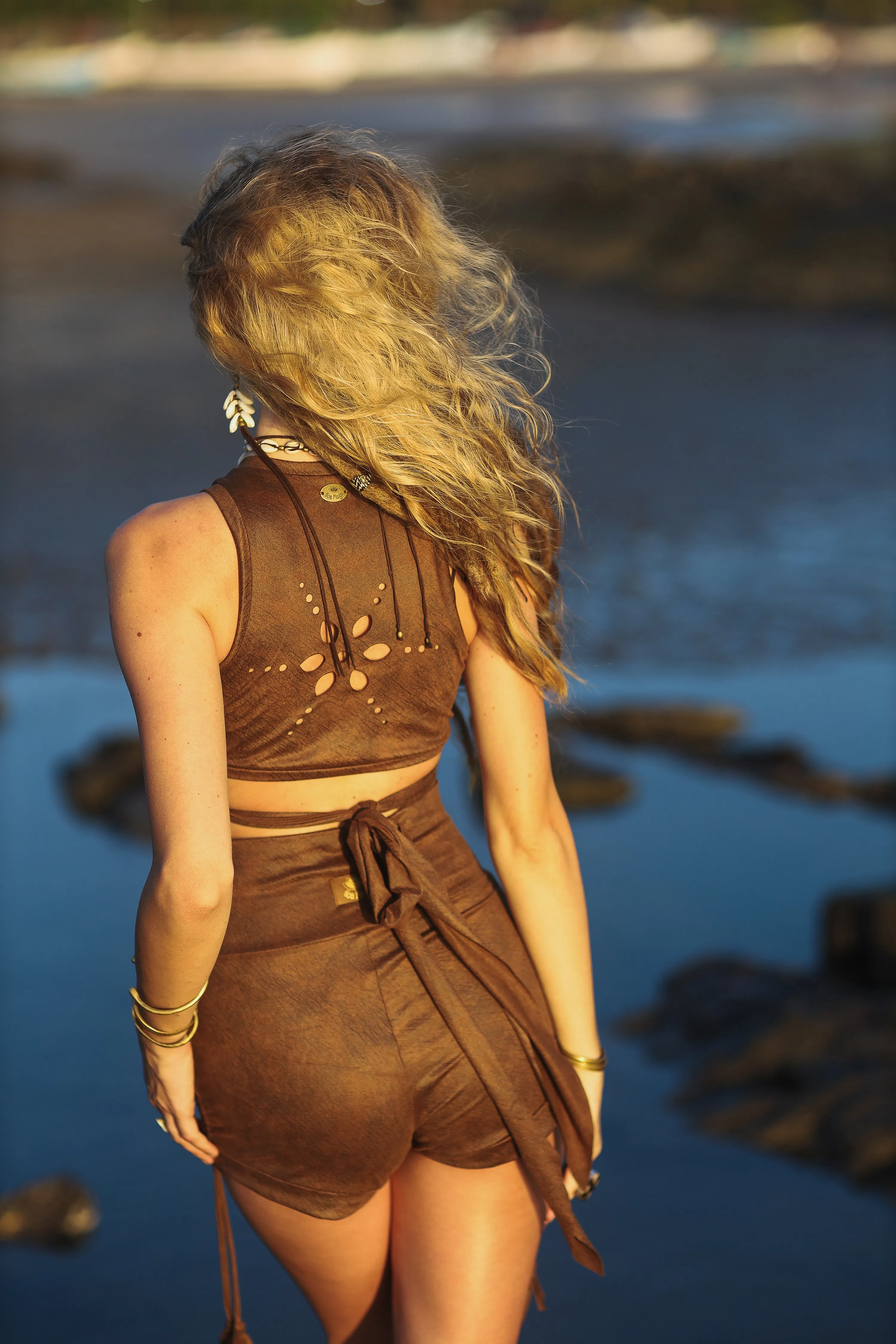 Clearance - Suede Printed Brown Booty Shorts, Sexy Yoga Clothes
