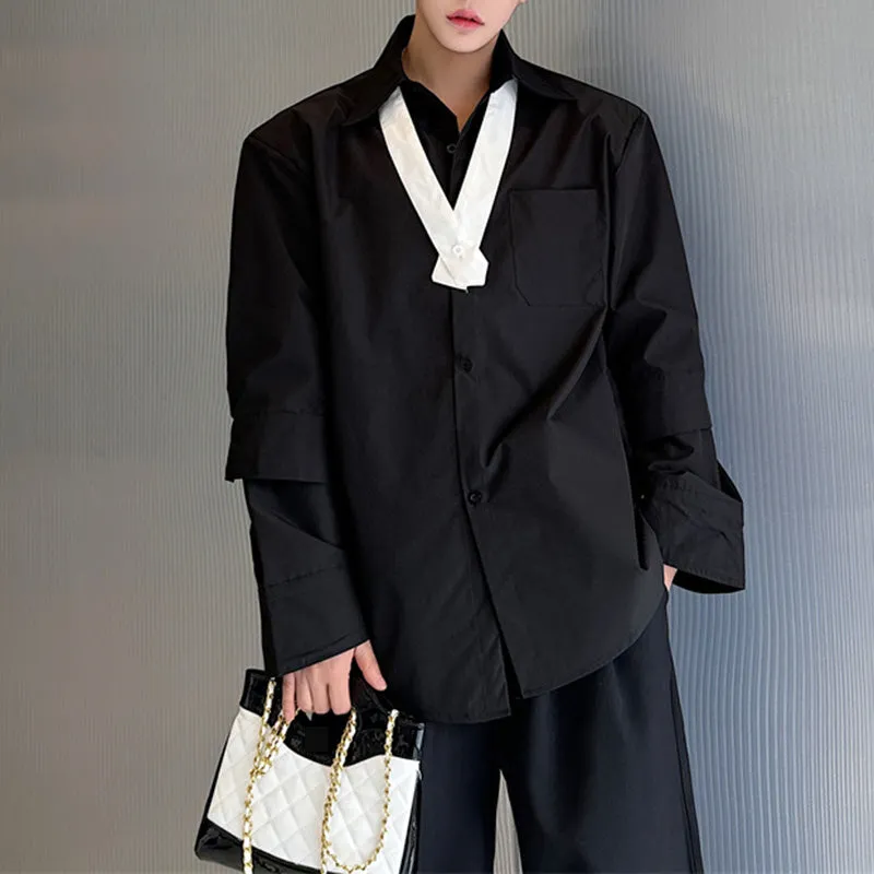 Contrast Cross Collar Shoulder Pad Shirt