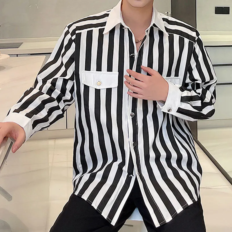 Contrast Vertical Stripe Lapel Shirt