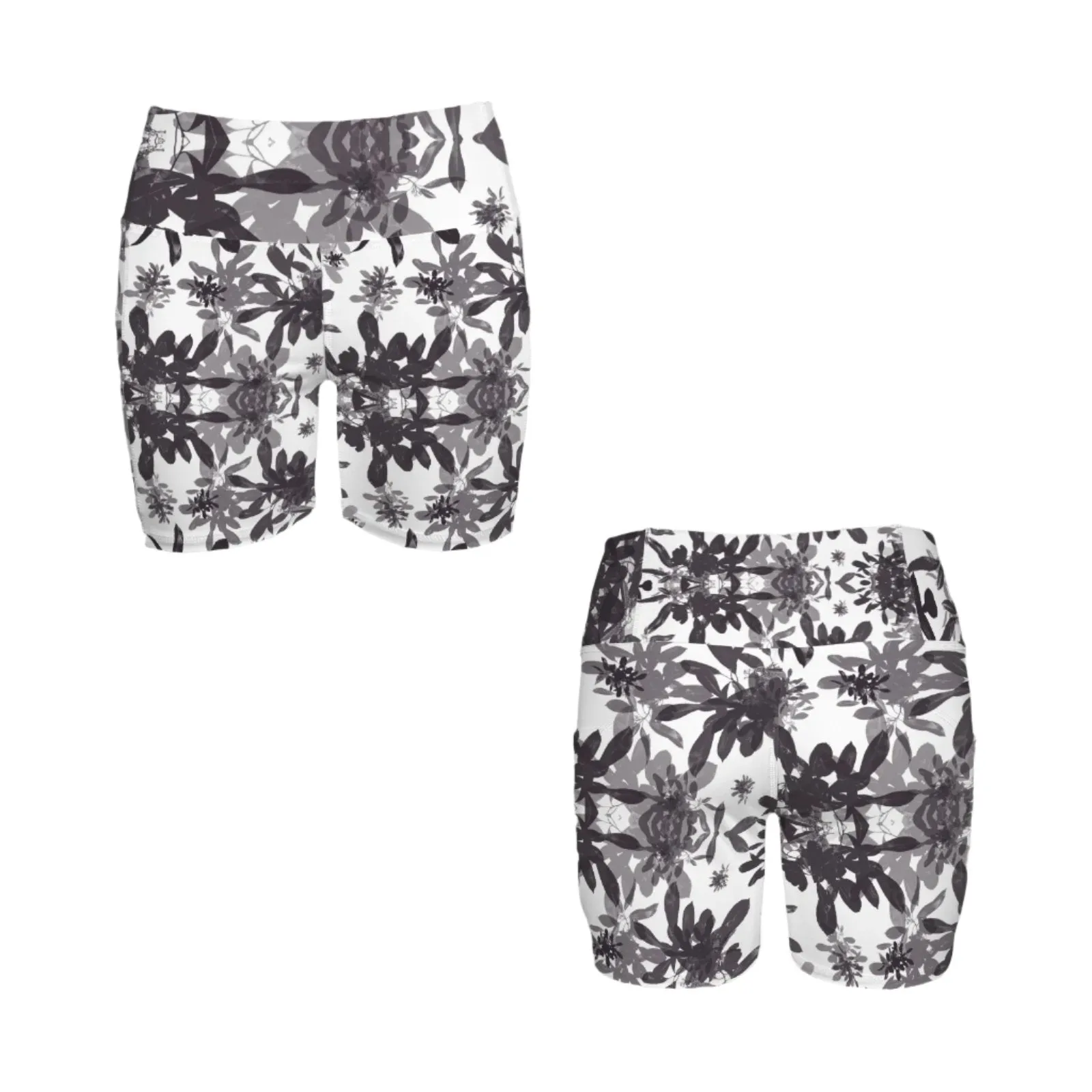 Dark Leaves Yoga Shorts with Pockets up to 5 XL (FWS)
