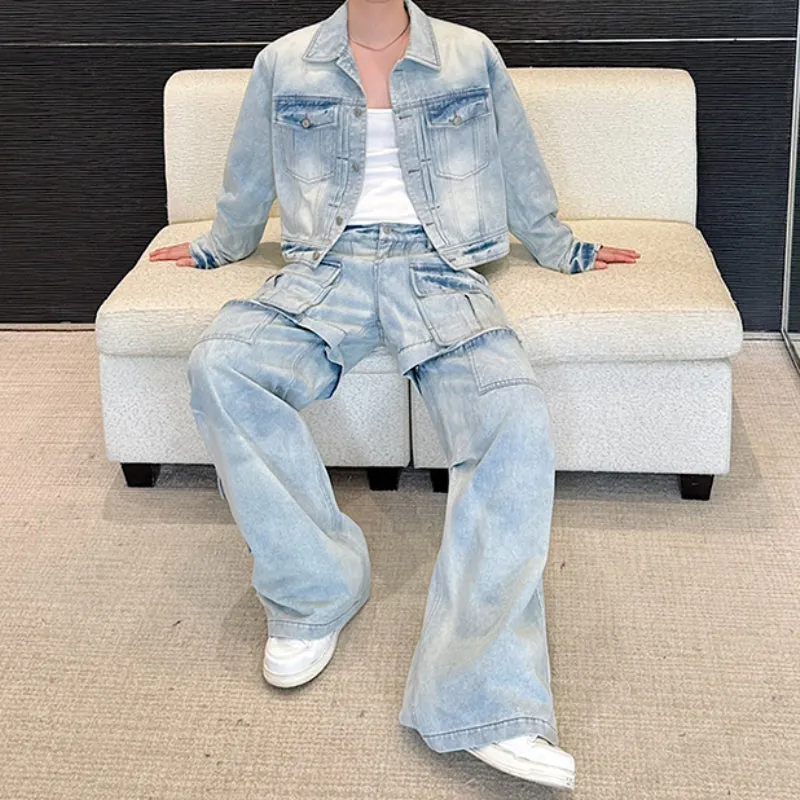 Detachable Denim Jacket With Three-Dimensional Pockets Two-piece Set