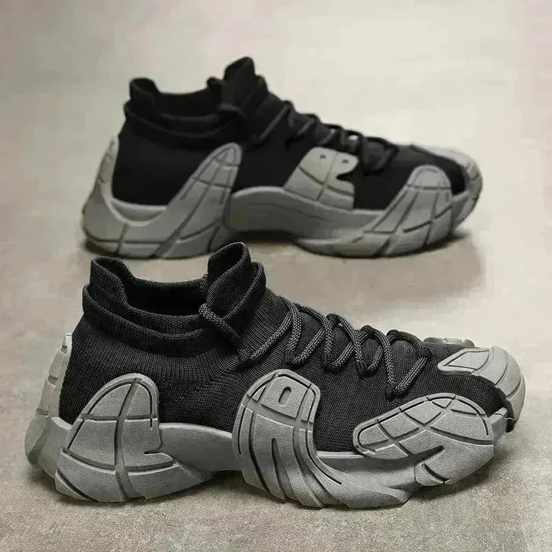 Fashion Lace Up Sock Shoes Men's Personalized Lightweight Running Walking Sneakers Thick Bottom Sneakers