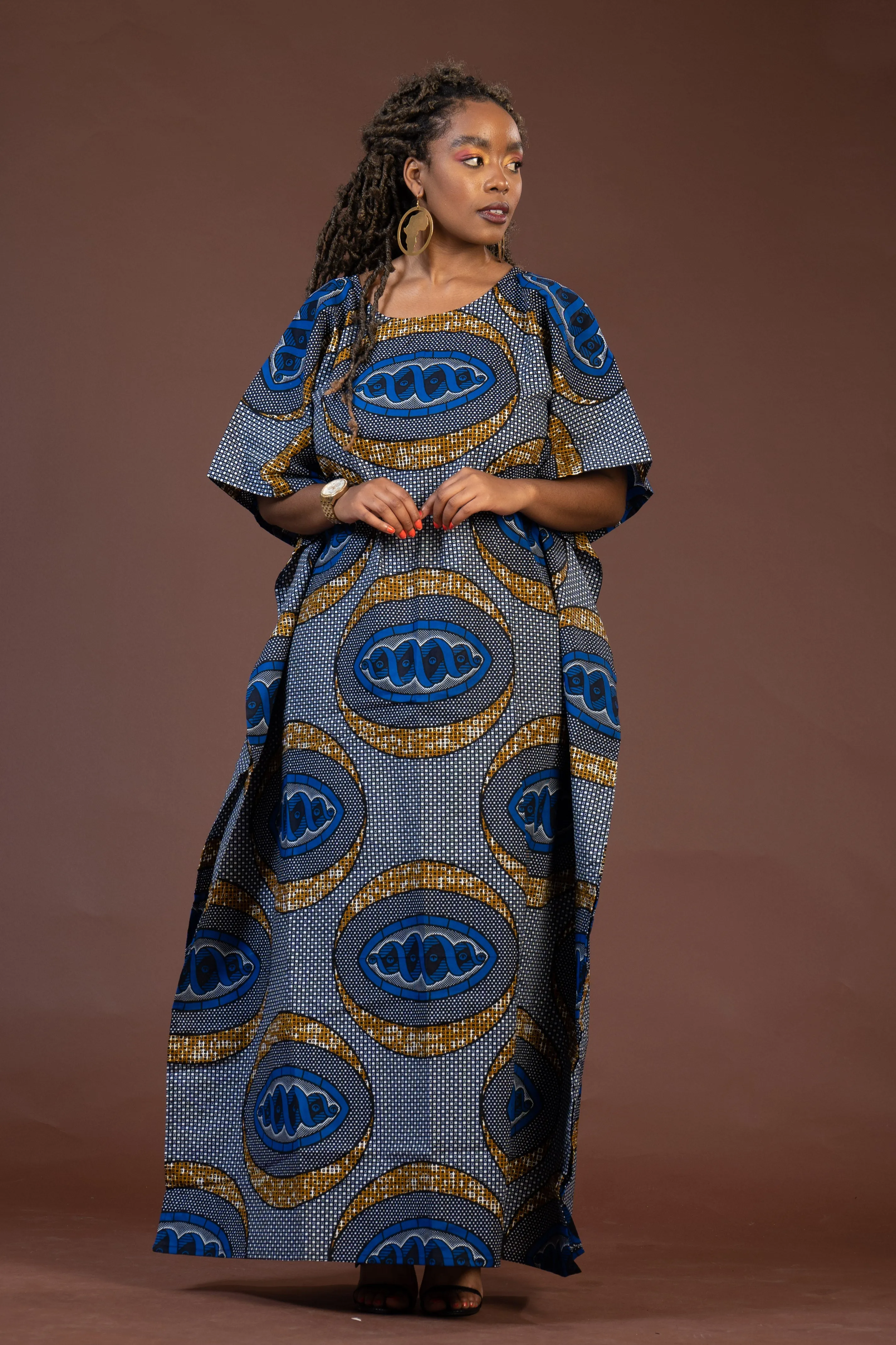Gemma Ankara Maxi Dress | Blue and Gold African Print