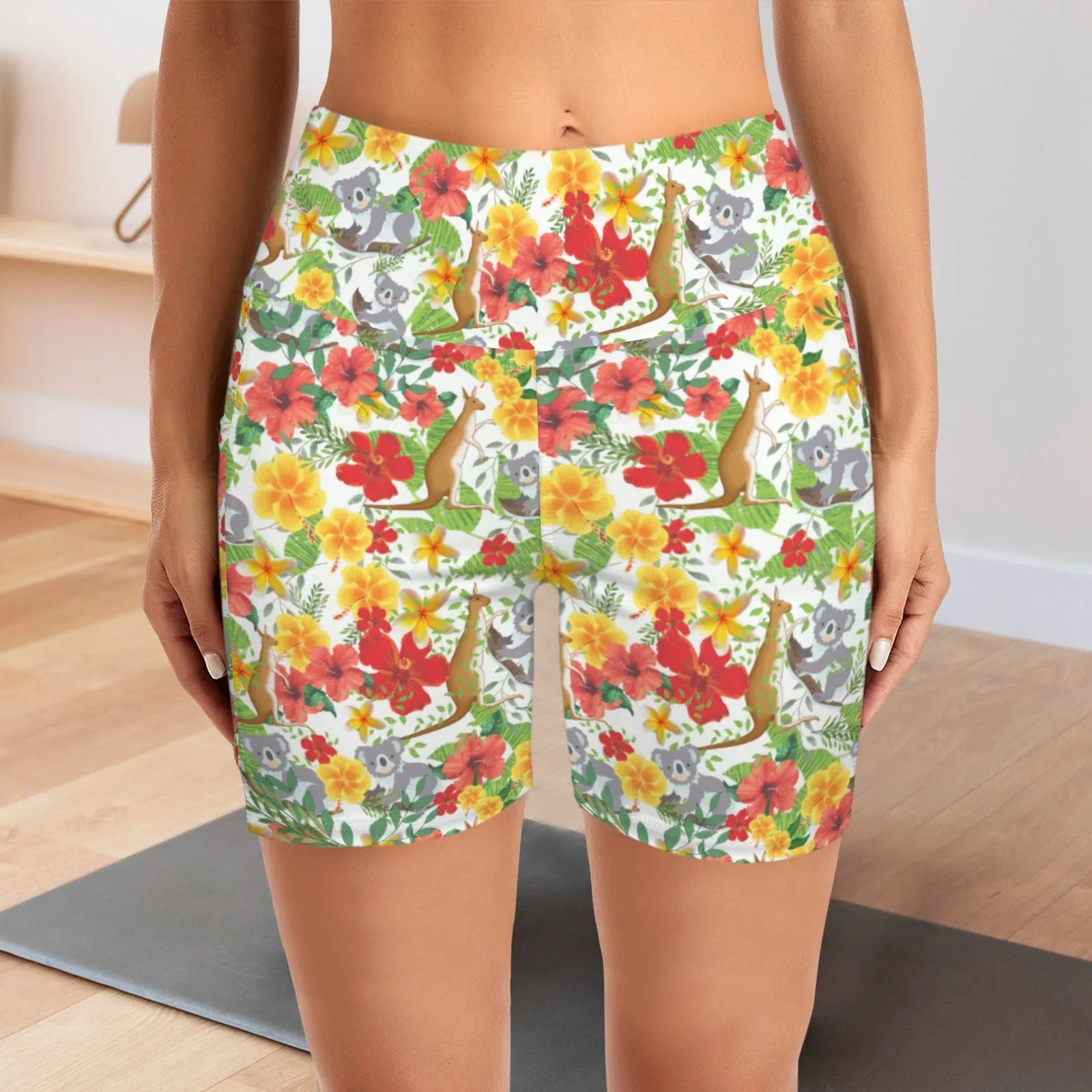 Hawaiian Australian White Yoga Shorts with Pockets up to 5 XL (FWS)
