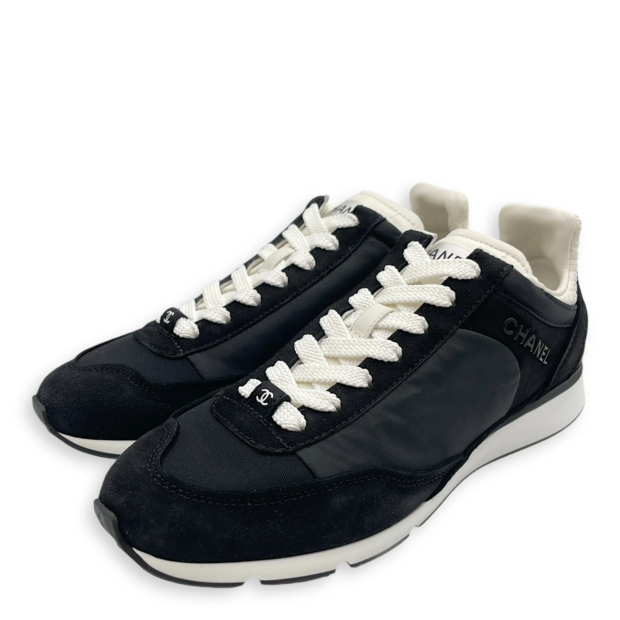Logo Lace Up Sneakers 36.5 Black Sneakers in Suede, nylon