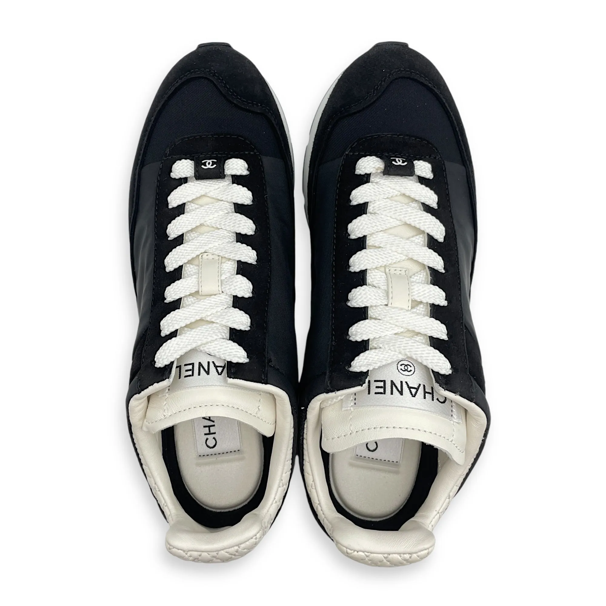 Logo Lace Up Sneakers 36.5 Black Sneakers in Suede, nylon