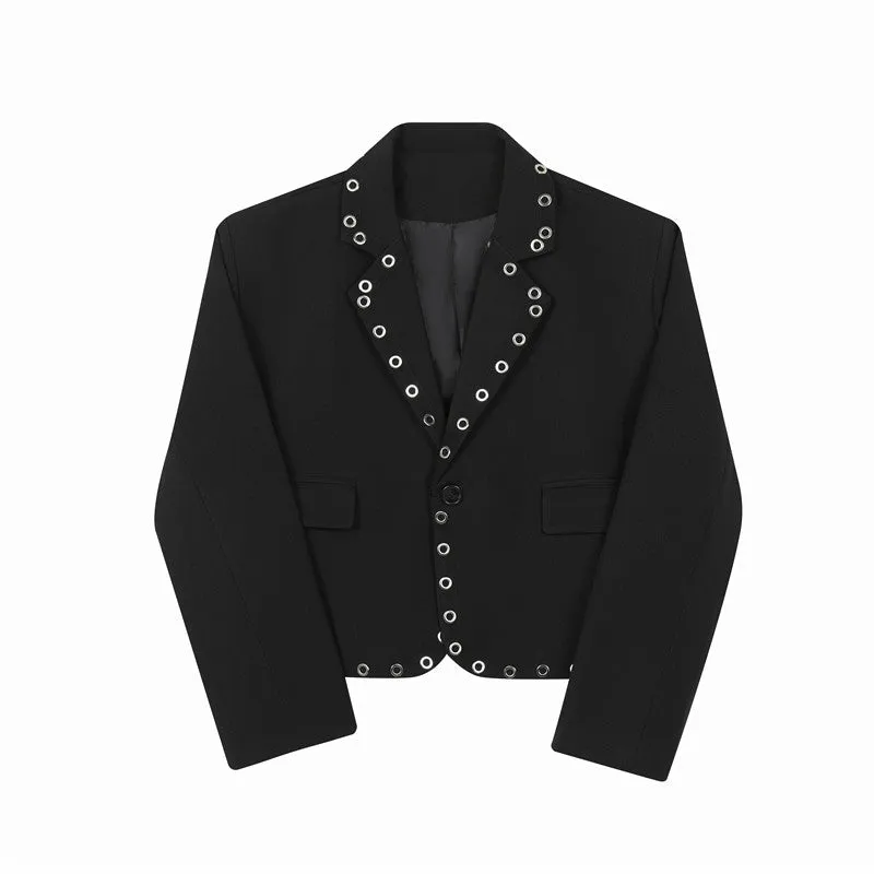 Multiple Eyelets Decoration Short Casual Blazer