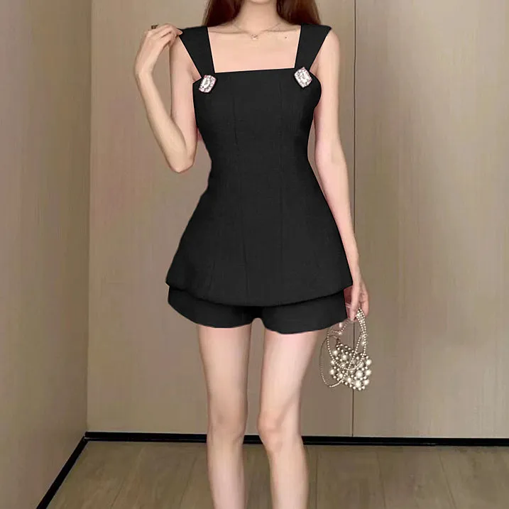 Nail Drill Hollow Bow Top High Waist Shorts Set