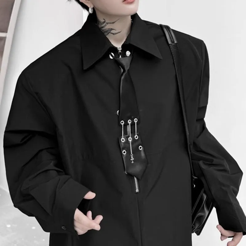 Tie-decorated Shoulder-padded Shirt