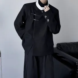 White Collar Black Long Sleeve Suit Jacket