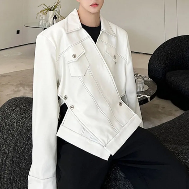 White Irregular Line Structure Button Jacket