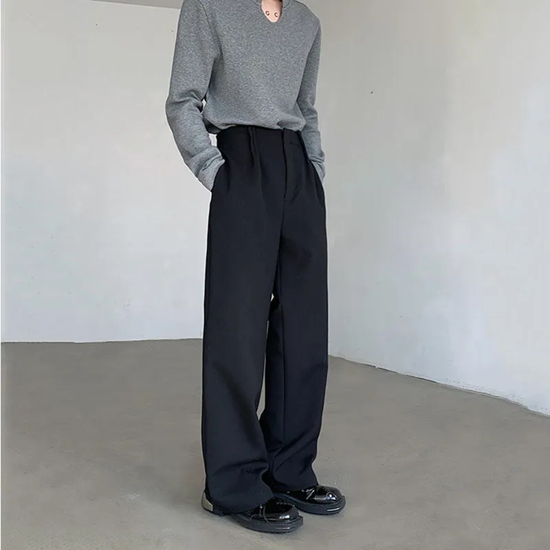Wide-leg Straight Black Casual Suit Pants