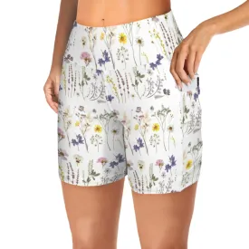 Wildflowers White Yoga Shorts with Pockets up to 5 XL (FWS)