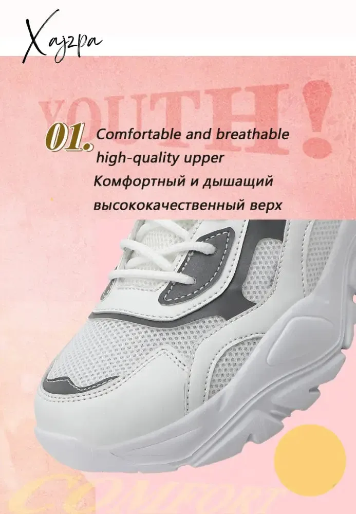 Xajzpa - Sneakers Women Vulcanize Shoes New Female Black White Platform Thick Sole Running Casual Ladies Shoes Tenis Feminino